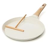 Moss & Stone 9.5-Inch Nonstick Crepe Pan with Spreader – Ceramic Dosa Tawa, Flat Skillet for Roti, Pancakes, Tortillas – Induction Compatible, Nonstick Pancake Pan for Stovetop Use, White