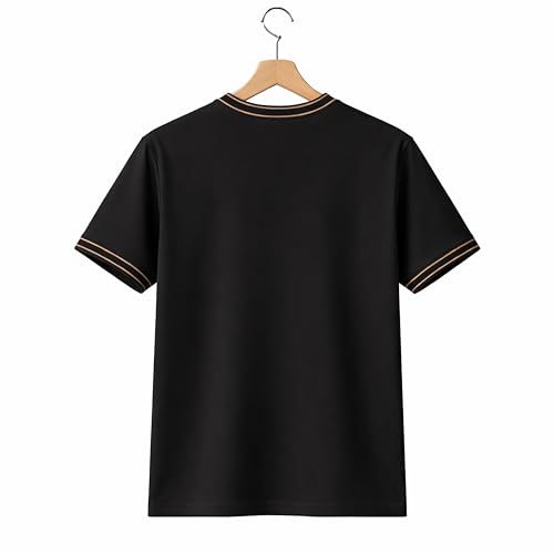 Image of London Hills Men's Solid Round Neck t Shirt for man | Tshirt for man | Mens Tshirt | t Shirt | Tshirts for Men,| Men t-Shirts with Contrast Tipping | Round Neck t Shirts for menn