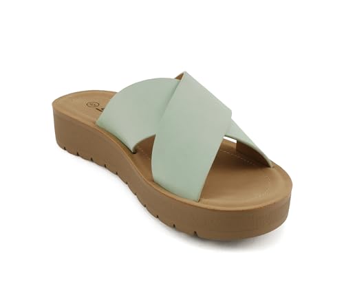 Image of Soda LUCY ~ Women Open Toe Flatform Platform Crisscross Band Upper Fashion Slide Sandals