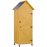 FTCBNet Wooden Outdoor Storage Cabinet,Tall Vertical Garden Tool Shed with Waterproof Metal Roof & Adjustable Feet – Perfect for Yard, Patio, Lawn & Deck (Yellow, 22" x 26" x 67")