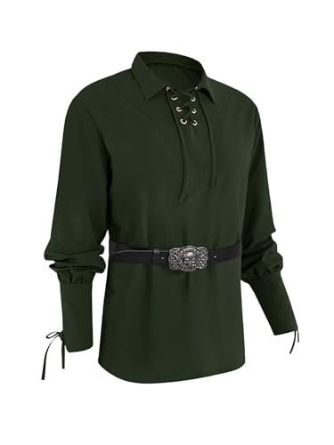 Mens Medieval Pirate Renaissance Shirts Lace Up Viking Costume Mercenary Scottish T Shirts Jacobite Ghillie Tops