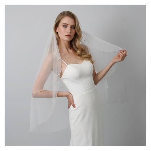 Velo de doble capa que no se deforma con perlas para bodas 2