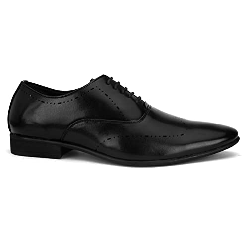 Image of San Frissco mens Ak 1033 San Frissco Men's Formal Shoes Textured Solid Lace Up Oxfords Office Wear Footwear Soft Cushioned Footbed with TPR Sole Lightweight, Flexible, Durable and Stylish for Wedding and Parties - 8 (Black)