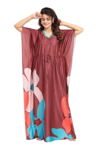 Image of Kaftan Printed Cotton Maxi Dress /Nighty /Nightdress for Ladies /Girls /Women | Free Size