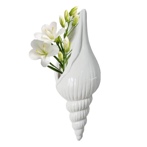 Jarrón de Flores de Pared Colgante,Jarrón Concha 3D Moderno - Decoración De Concha En Cerámica para Pared - Salón, Dormitorio Y Apartamento