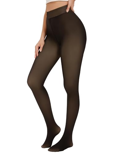 Lecieldusoir Women Fleece Lined Tights Thick Thermal Warm Fake Translucent Tights Sheer Skin Color Tight For Winter