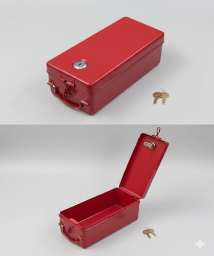 Image of JOWEL Jayco Aluminium Bank Locker Box /Jewellery and Cash Storage Box with Lock - 12 inch Long (Red)
