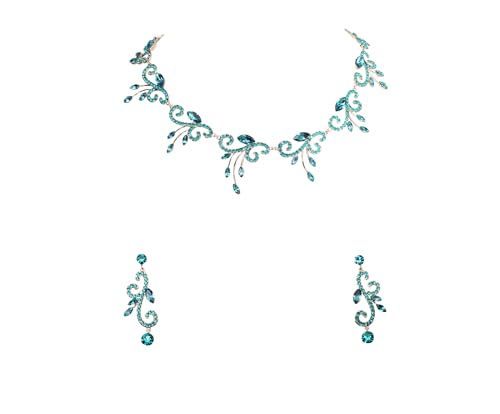 Faship Teal Rose Gold Plated Floral Necklace Earrings Set - Teal/Rose Gold Plated by Faship - Used condition - US$41.54