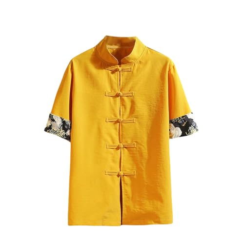Chemise d'été manches courtes homme en coton léger style chinois uni