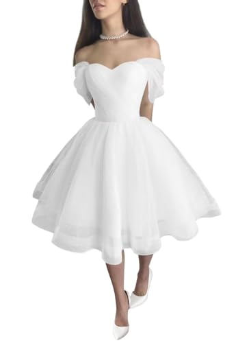 Off Shoulder Short Wedding Gowns Puffy Sleeves Wedding Dresses for Bride Tulle Prom Homecoming Dress