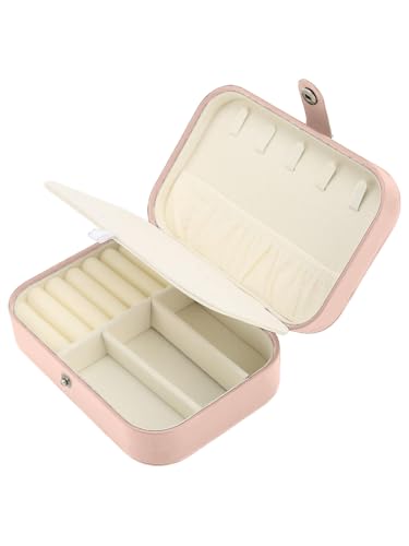 Image of Cortina Jewellery Organiser PU Leather Zipper | Portable Storage Box Case with Dividers | Container for Rings, Earrings, Necklace Home Organizer - Beige