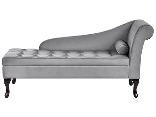 Beliani Chaiselongue rechtsseitig Samt helles Grau Lehne Bettkasten Dekokissen Pessac