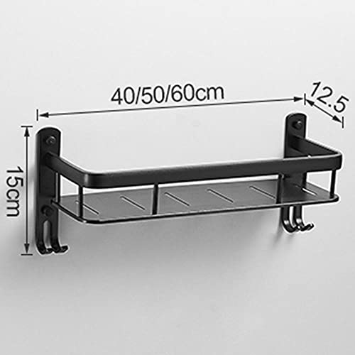 Duschablage Schwarz Duschablage ohne Bohren Badezimmerregal Selbstklebend mit Haken Wandmontierter Raum Aluminium für Badezimmer Küche-A1 Boden 60cm