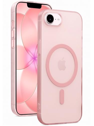 Image of DIZORO Matte Case for iPhone 17e / iPhone 16e Compatible with MagSafe, Camera Lens Full Protection, Shockproof Translucent Frosted TPU Soft Phone Cover, Anti-Fingerprint (Pink)