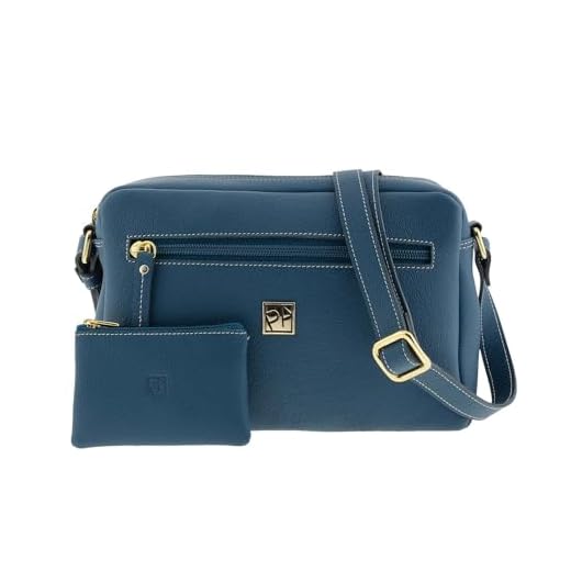 PAULA ALONSO PA Bolso Bandolera en Piel con Cremallera Asa Regulable Talla: U Color: AZUL