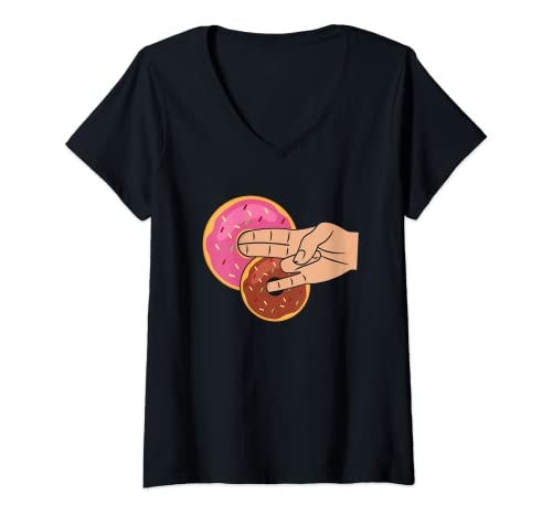 Femme Cadeau sexuel avec inscription « 2 In The Pinky 1 In The Stinky » T-Shirt avec Col en V