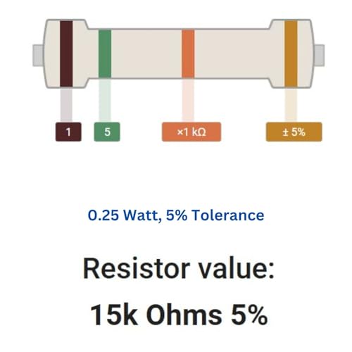 Image of 15k Ohm Resistor 1 /4W 5% Tolerance, Pack of 100 (15k Ohm)