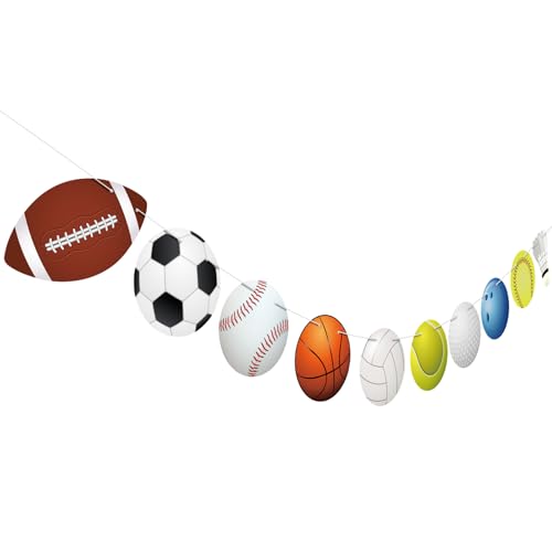 Image of Hooqict Sports Themed Party Decorations Happy Birthday Banner Baseball Football Basketball Golf Soccer Volleyball Softball Party Banner Garland Sign for Sports Birthday Party Decorations Supplies
