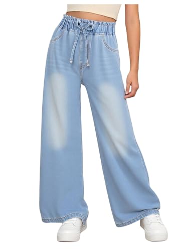 GORGLITTER Girl's Baggy Jeans Vintage Washed Elastic Waist Denim Pants Y2K Boyfriend Skater Pants...