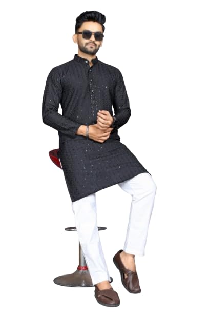 keton Men's Traditional Cotton Kurta | Ethnic Wear for Men (Black, XL)-picture-32