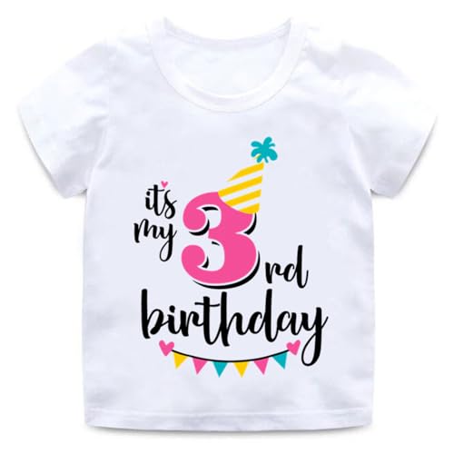 3th Birthday Shirt for Girls, 3th Birthday Dress for Girls, 3th Birthday T Shirt for Girls 3 Year Old Birthday Gift for Girls 3th Birthday Outfit Decoration Banner Birthday Clothes for Girls White
