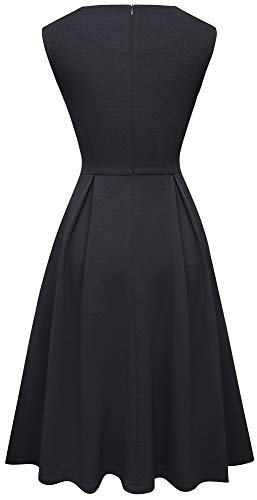 HOMEYEE Women's Vintage 50s Cap Sleeve Pleated Waist Cocktail Retro Flared Dress with Pocket A1964