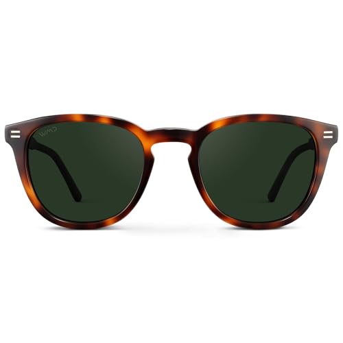 Image of WearMe Pro WMP Eyewear - Men's Classic Round Polarized Sunglasses, Premium Slim Acetate Frame with Dashed Rivet Details
