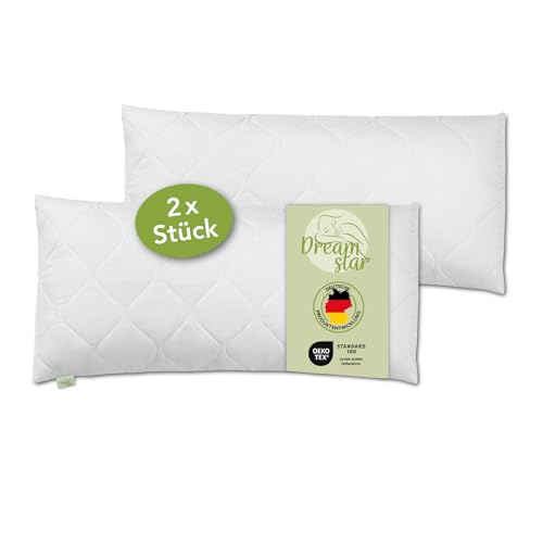 DREAMSTAR Kopfkissen 40 x 80 cm [2er Set] Premium 650g Kissen-Füllung | HART Kissen mit Reißverschluss zum Anpassen | waschbar bis 60 Grad |...