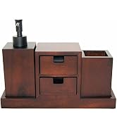 MIHIRO Wooden Bathroom Accessories Set 3 Pcs- Lotion Soap Dispenser, Bathroom Tumbler and Small S...