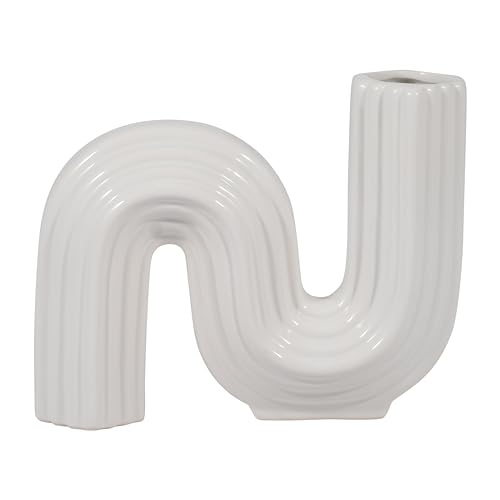 Sculptural Looped Flower Vase, 6 Inch, White Ceramic S Shaped