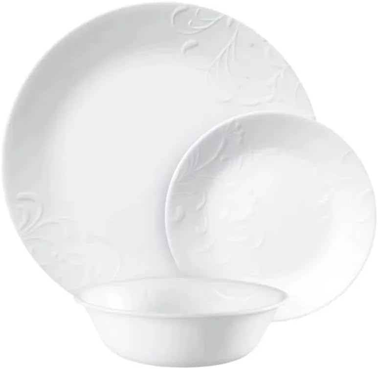 12 Piece Dinnerware Set Classic Embossed-floral Pattern Dinner Plates Soup cereal Bowls image 3