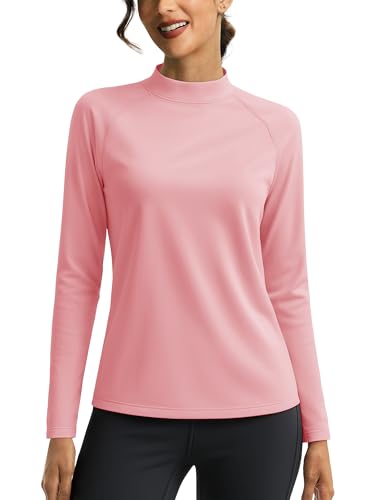 Cavva Thermal Underwear for Women Long Sleeve Tops Mock Neck Base Layer Warm T Shirt Winter Running Top Light Pink, M