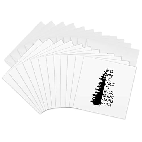 Cartes de vœux Into the Forest I Go lot de 12 avec enveloppes blanches 15,2x15,2 cm