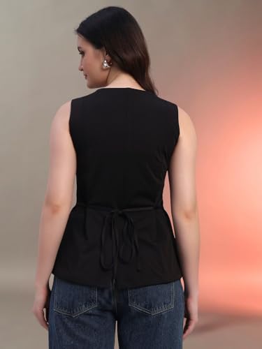 Image of Trend Arrest.ed Stretchable Waistcoat Top for Women | Button Front | Sleeveless Slim Fit Vest for Casual & Workwear