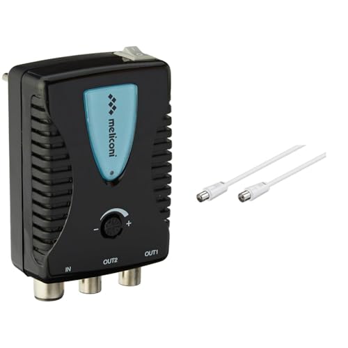 Meliconi AMP200, Amplificatore Antenna TV, Amplificatore Segnale Digitale Da Interni a 2 Vie, Alimentazione Diretta 220V, Filtro LTE & Goobay 11510 Cavo antenna (70 dB, 75 Ohm), 2x schermato