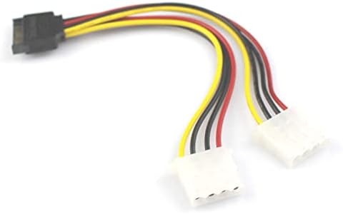 2-pas SATA 15 Pin Male to Dual Molex 4 Pin LP4 Female Power Cable Adapter Y Splitter, IDE Hard Drives Power Cable for 12V/5V Ide Hdd Dvd. (20cm/7.9 inch)