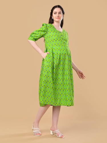 Image of The Mom Store Maternity and Nursing Dress | Pre and Post Pregnancy Dress for Womens | Zipper /Button Opening | Causal Wear | Trendy Stylish Causal Dresses for New Moms