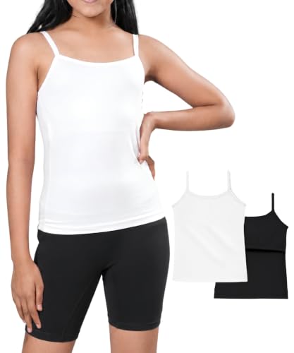 Image of Lily Chic Lightly Padded Camisole for Girls | Ages 8-16 Years | Soft Cotton Slips | Covers Developing Nipple Buds | Perfect Under Uniforms & Tops | Pack of 2