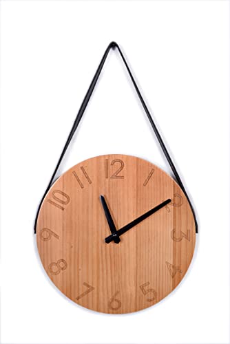 Crossmoon Silent Wooden Wall Clock Battery Operated Hand Made Retro Clock With Rope Hanging Decorative For Living Room Kitchen Bedroom 12Inch Arabic Numeral #TOP4