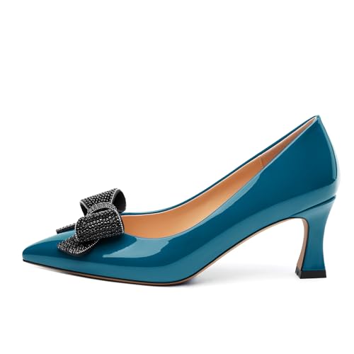 Image of Heels for Women Closed Patent Pointed Toe Bow Pumps Slip on Kitten Low Heels Wedding Party Dress Office Shoes 2.5Inch
