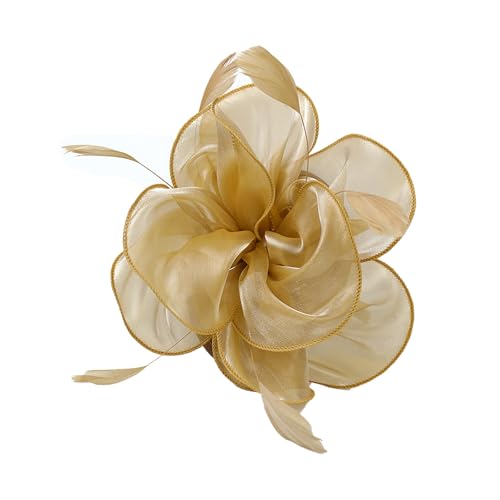 CCAIPU Flower Feather Fascinators Hat for Women Elegant Flower Feathers Mesh Hats Ascot Hat Hair Accessories Wedding Hats (UK Alpha One Size Gold)