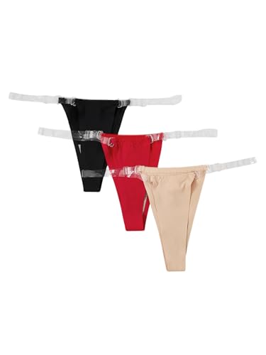 Image of GORGLITTER Women's G String Thongs Sexy 3 Pack No Show Invisible Clear Strap Underwear Low Rise Panties