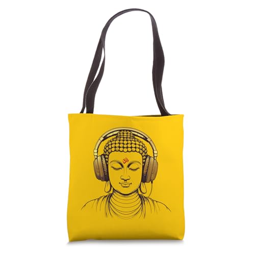 Bolsa tote para hombre con diseño de Buda usando audífonos, para gimnasio, yoga y meditación miniatura 1