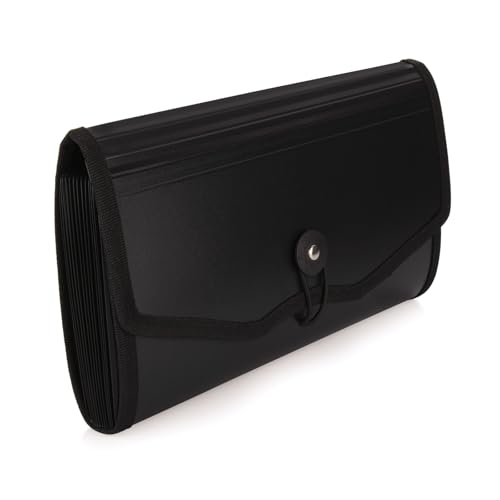 Image of Polen Expanding Cheque Book Holder Case, 13 Pocket Multi Passbook Holder /Bill Folder /Passport /Memo Cards /Cash Storage Pouch Organizer with Elastic Swing .(Radiant Black)