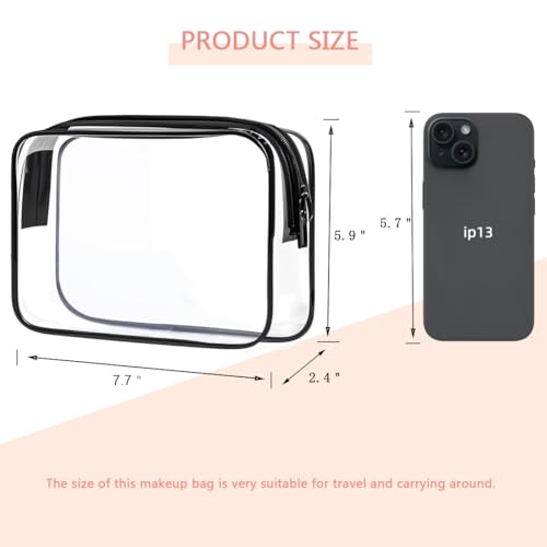 Clear Toiletry Bag, 3 Packs TSA Approved Water resistant Travel Organizer, Airport Airline Travel Essential Carry On Makeup Cosmetic Bags for Women, Black - 3 packs4