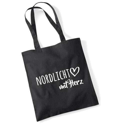 Huuraa Jutebeutel Nordlicht mit Herz Geschenk 10 Liter Black Baumwolle Nordlicht Präsent