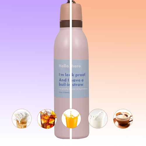 Image of LHOTSE Water Bottle for Office Use - Leak Proof Stainless Steel Bottle with Built-In Straw, 24oz (720ml), BPA Free, Easy Carry Loop, Durable for Daily Hydration