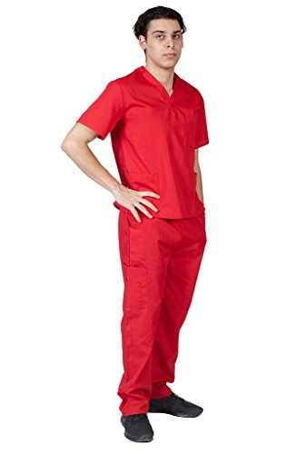 ACTIVE UNIFORMS Men Scrub Set Medical Scrub Top and Pants(Red, Medium)
