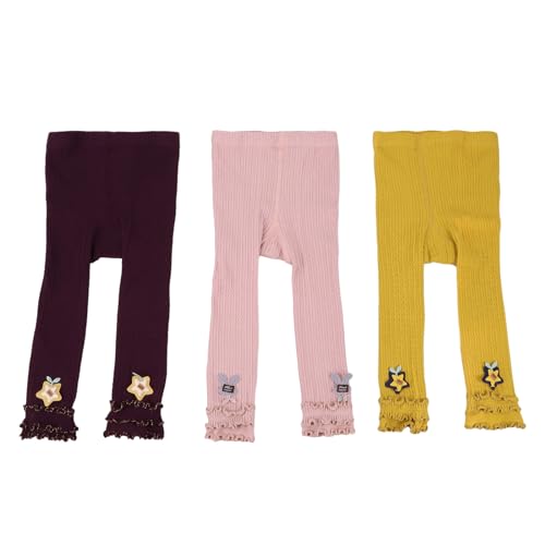 PAROLI Girls' cotton pantyhose double needle dual purpose crotch lace accessories with cute pattern bottom pantyhose（Pink Yellow Purple） size L