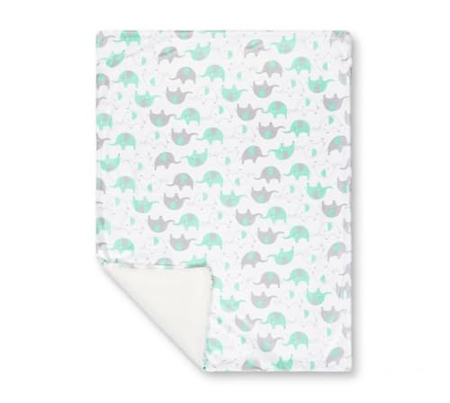 Image of EVERYDAY KIDS Large Ultra Soft Gray and Green Elephant Minky Baby Blanket for Boys and Girls Mink and Sherpa Toddler and Baby Blanket Measures 30 x 40 inch; Trendy Animal Elephant Baby Nursery Decor